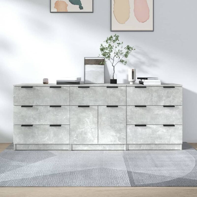 foto del prodotto credenze 3 pz grigio cemento in legno multistrato cod mxl 56170