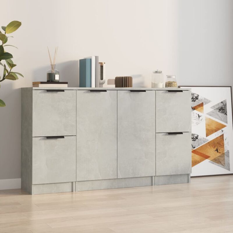 foto del prodotto credenze 3 pz grigio cemento in legno multistrato vidaxl
