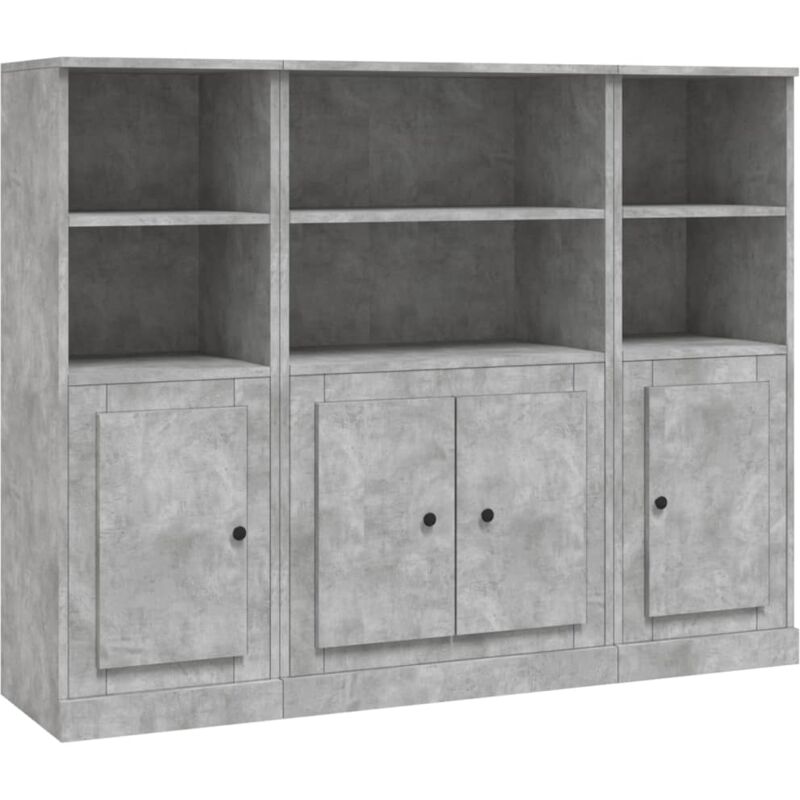 foto del prodotto credenze 3 pz grigio cemento in legno multistrato vidaxl