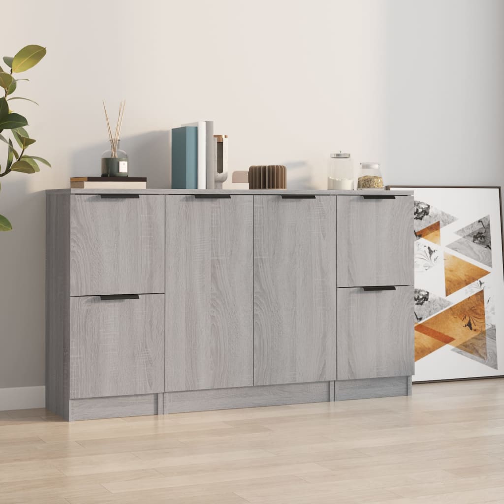foto del prodotto credenze 3 pz grigio sonoma in legno multistrato cod mxl 77943