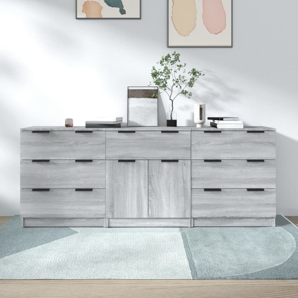 foto del prodotto credenze 3 pz grigio sonoma in legno multistrato cod mxl 9166