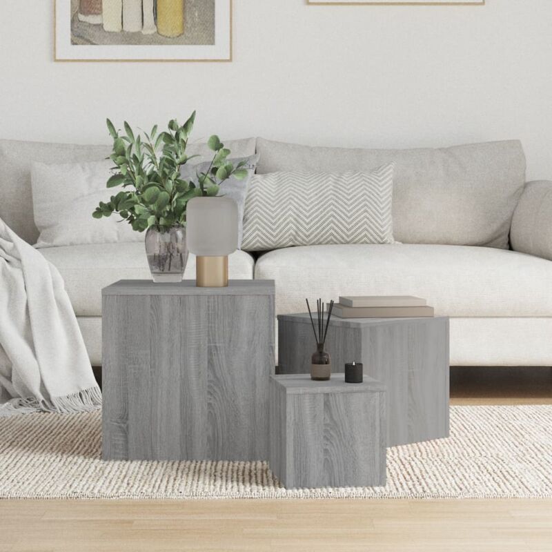 foto del prodotto credenze 3 pz grigio sonoma in legno multistrato vidaxl