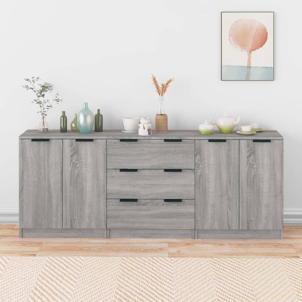 foto del prodotto credenze 3 pz grigio sonoma in legno multistrato vidaxl