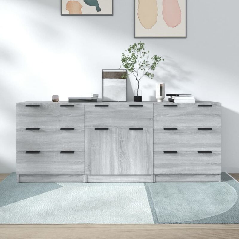 foto del prodotto credenze 3 pz grigio sonoma in legno multistrato vidaxl