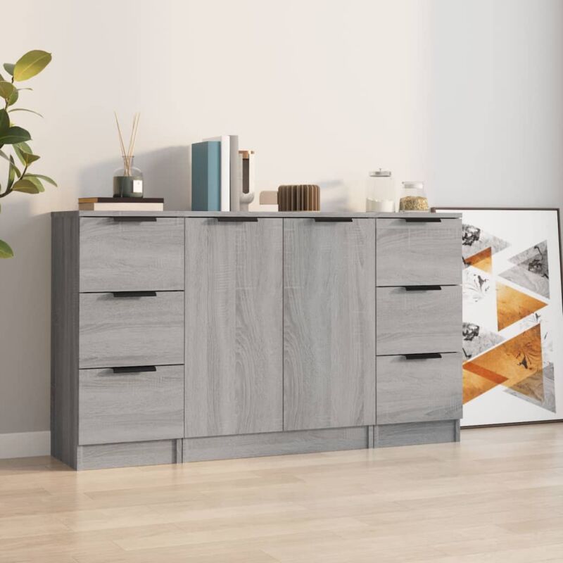foto del prodotto credenze 3 pz grigio sonoma in legno multistrato vidaxl
