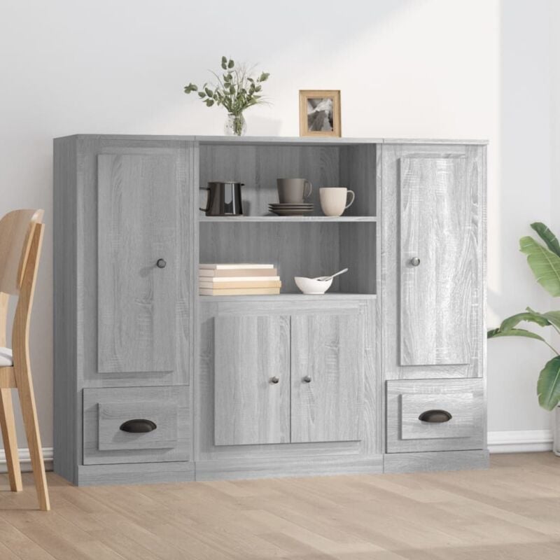 foto del prodotto credenze 3 pz grigio sonoma in legno multistrato vidaxl