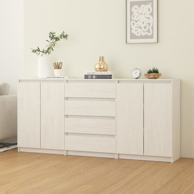 foto del prodotto credenze 3 pz in legno massello di pino bianco vidaxl