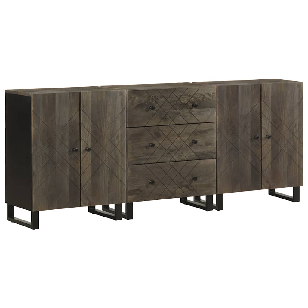 foto del prodotto credenze 3 pz nere 60x33x75 cm in legno massello di mango