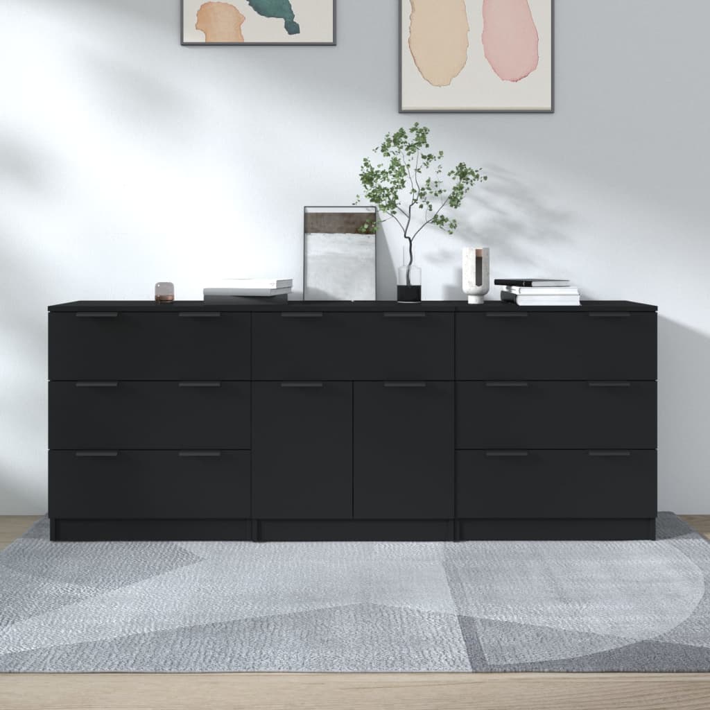 foto del prodotto credenze 3 pz nere in legno multistrato cod mxl 40079