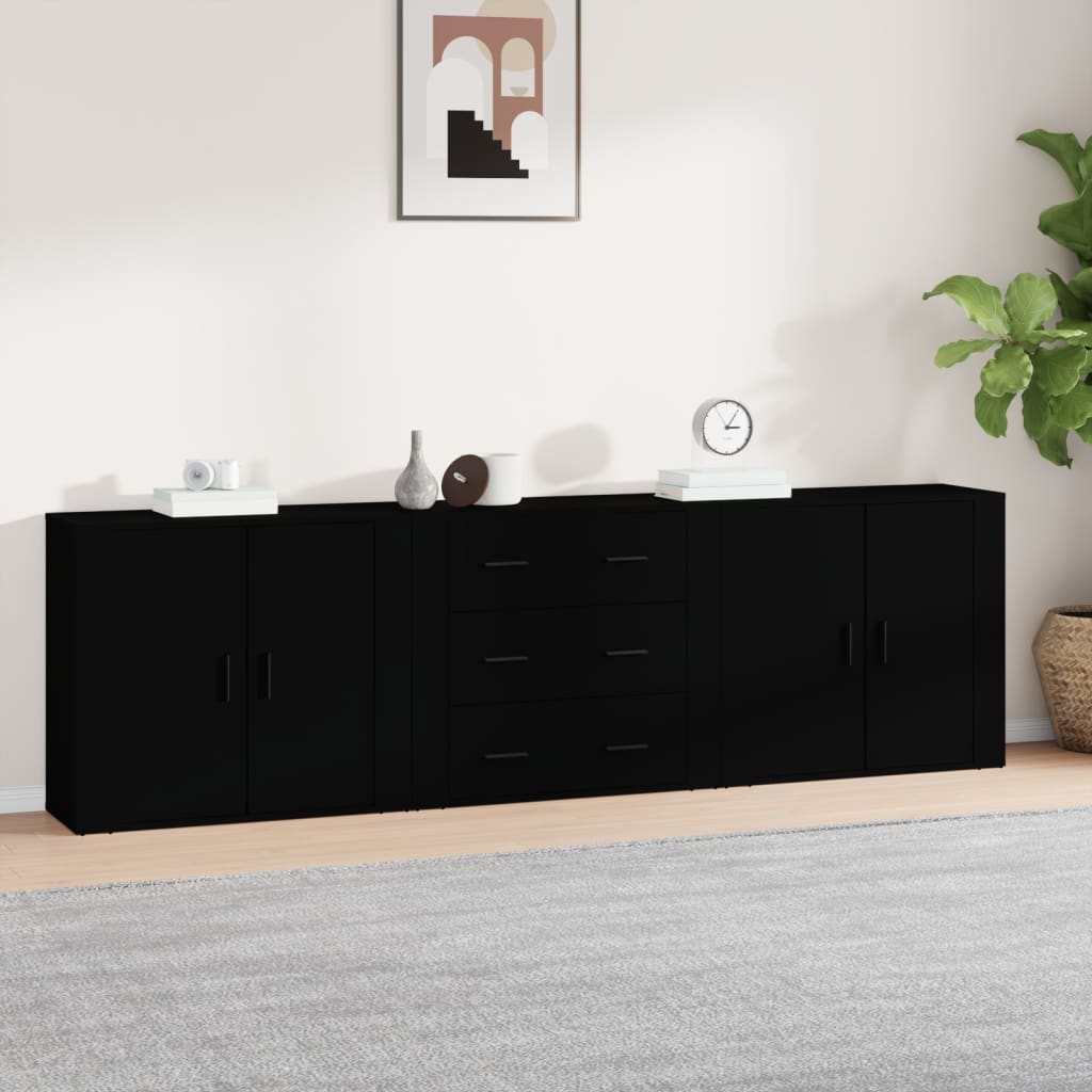 foto del prodotto credenze 3 pz nere in legno multistratocod mxl 101304