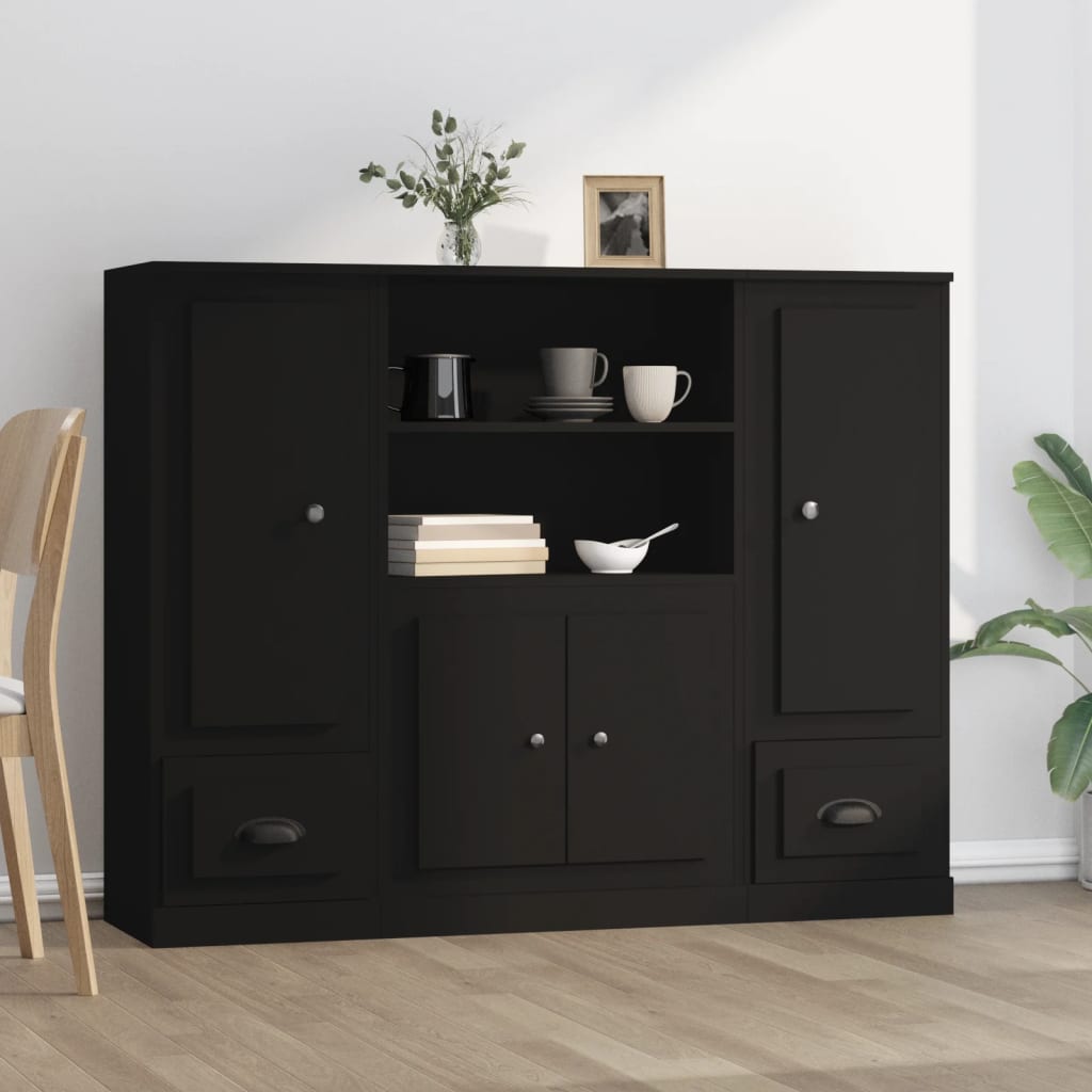 foto del prodotto credenze 3 pz nere in legno multistratocod mxl 101754