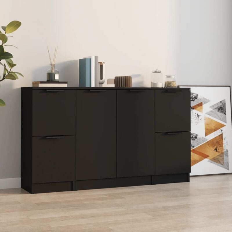 foto del prodotto credenze 3 pz nere in legno multistratocod mxl 77536
