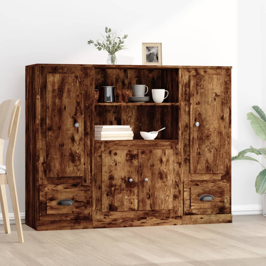 foto del prodotto credenze 3 pz rovere fumo in legno multistrato