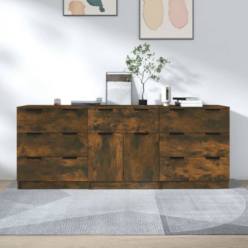 foto del prodotto credenze 3 pz rovere fumo in legno multistrato cod mxl 39087