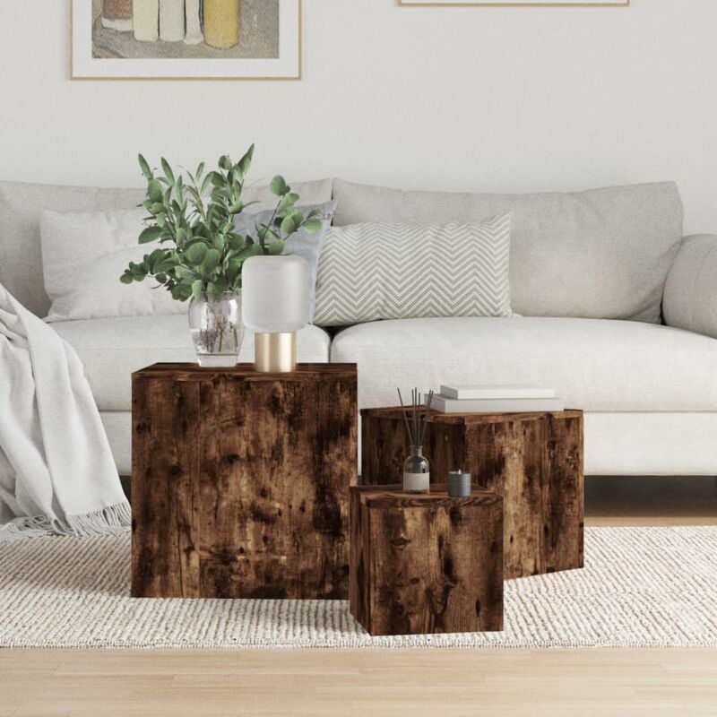foto del prodotto credenze 3 pz rovere fumo in legno multistrato vidaxl