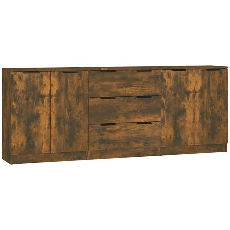 foto del prodotto credenze 3 pz rovere fumo in legno multistrato - vidaxl