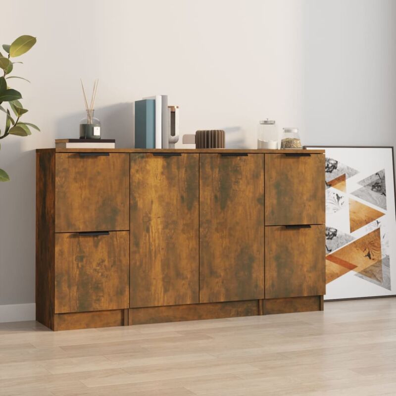 foto del prodotto credenze 3 pz rovere fumo in legno multistrato vidaxl
