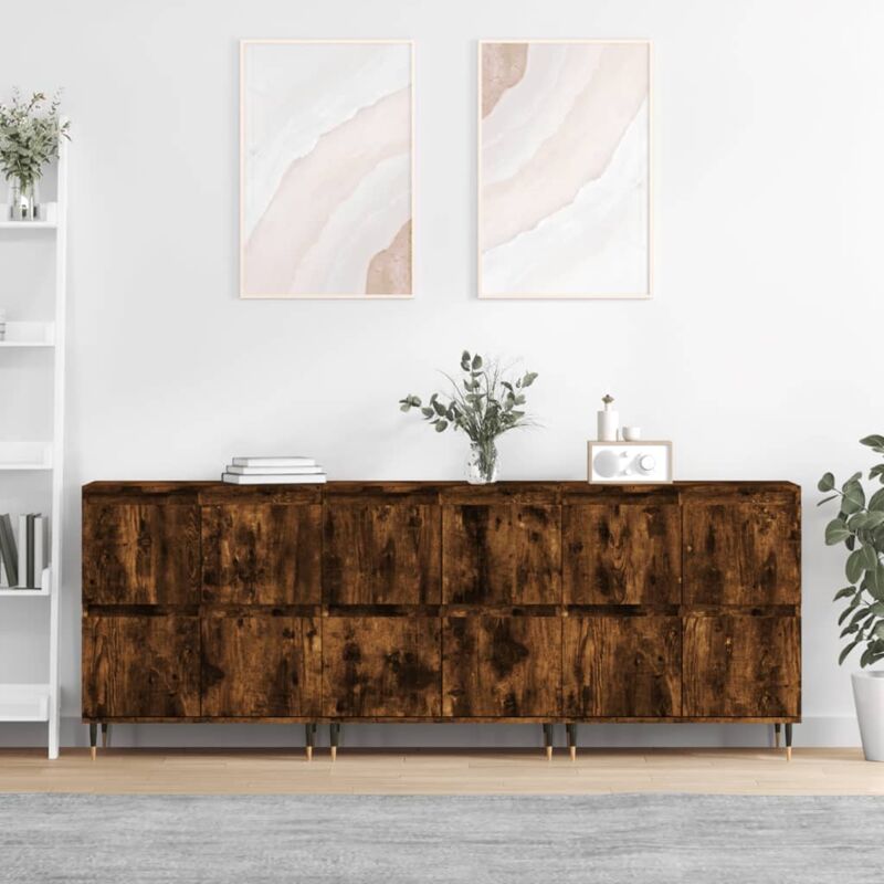 foto del prodotto credenze 3 pz rovere fumo in legno multistrato vidaxl
