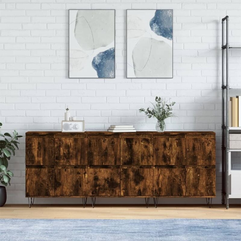 foto del prodotto credenze 3 pz rovere fumo in legno multistrato vidaxl