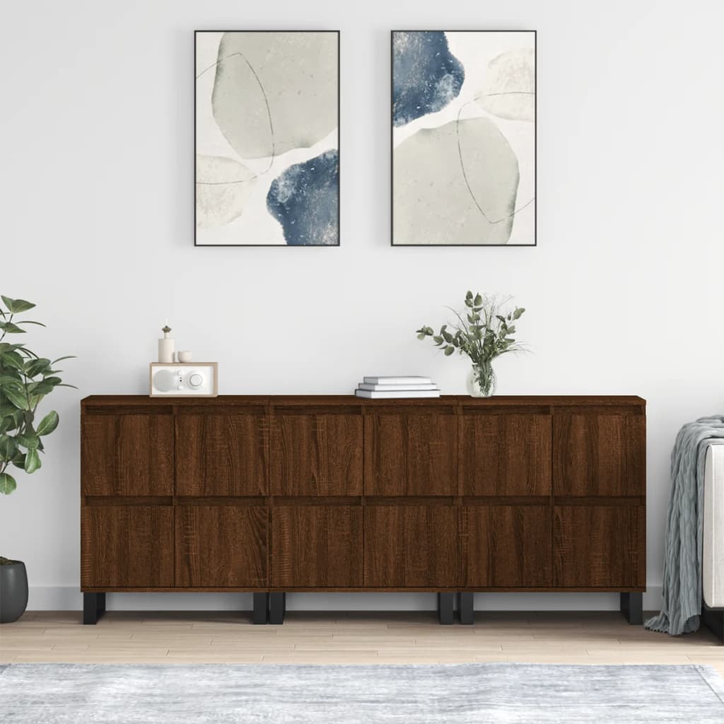 foto del prodotto credenze 3 pz rovere marrone in legno multistrato