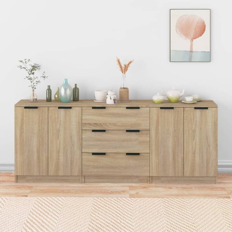 foto del prodotto credenze 3 pz rovere sonoma in legno multistrato vidaxl