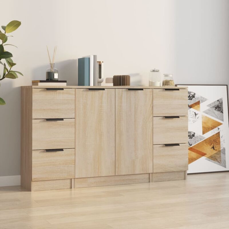 foto del prodotto credenze 3 pz rovere sonoma in legno multistrato vidaxl