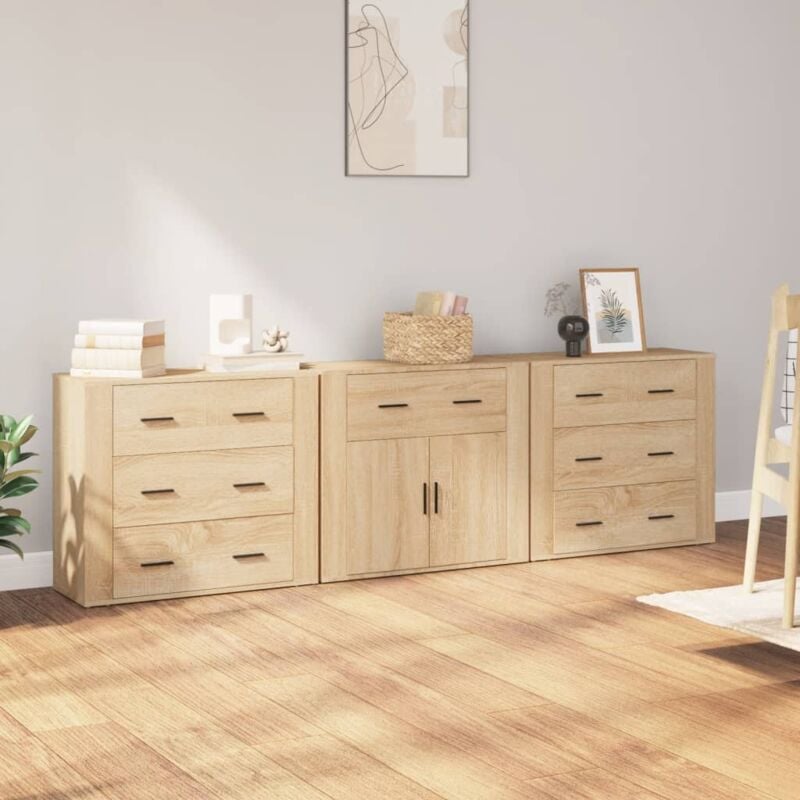 foto del prodotto credenze 3 pz rovere sonoma in legno multistrato vidaxl