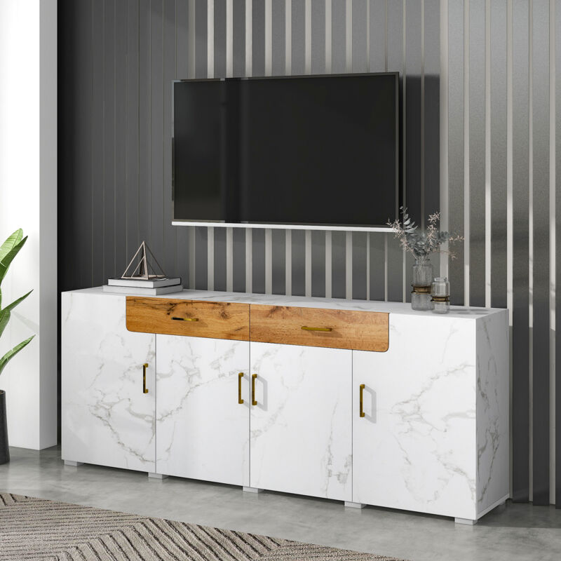 foto del prodotto credenze, buffet e madie 208x39,5x80cm con 2 cassetti 4 ante, mobile cucina, cassettiera per soggiorno pranzo, truciolare, bianco