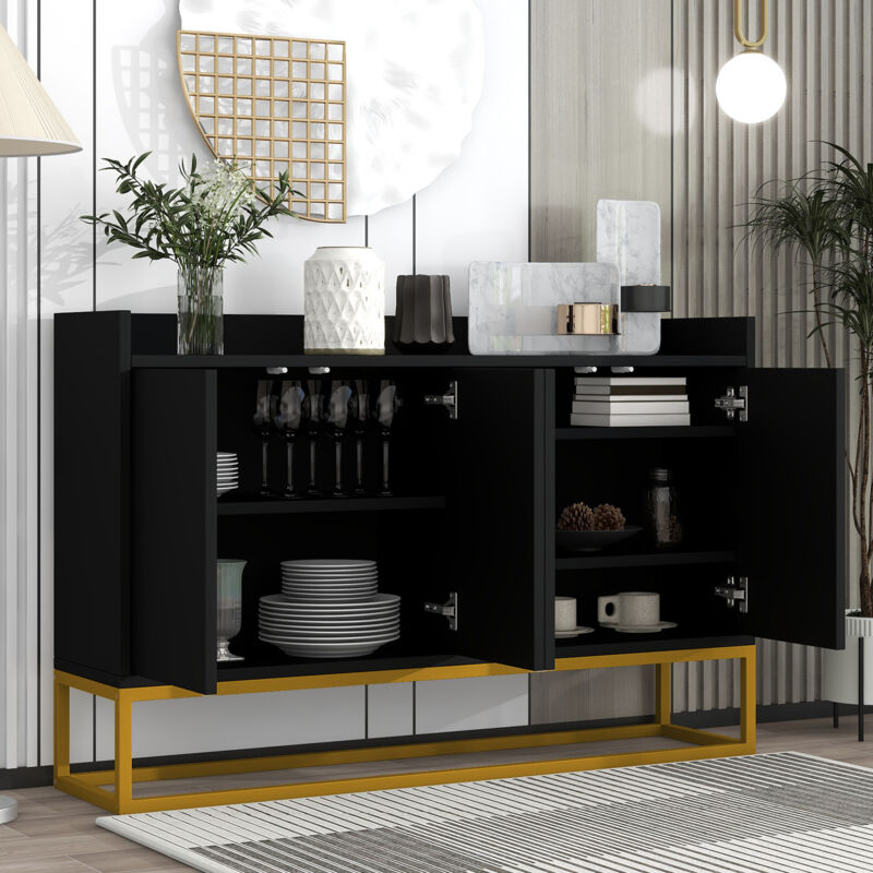 foto del prodotto credenze buffet madie 120x30x80 cm, 4 ante, senza maniglie, grande capacit di contenimento, multiuso, pannello truciolare, nero
