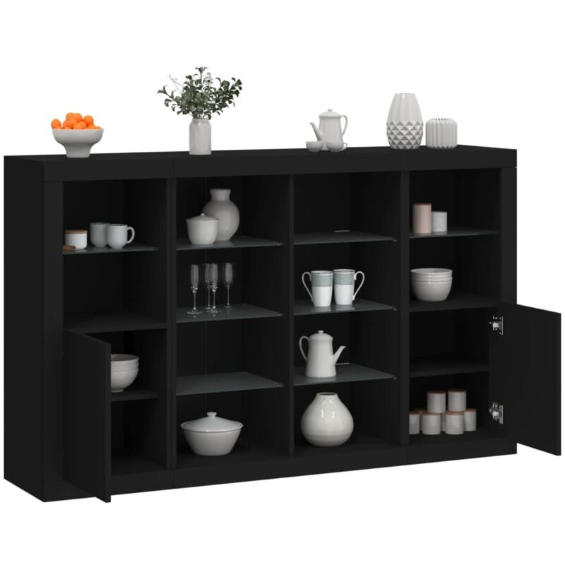 foto del prodotto credenze con luci led 3 pz nere in legno multistrato vidaxl 502432
