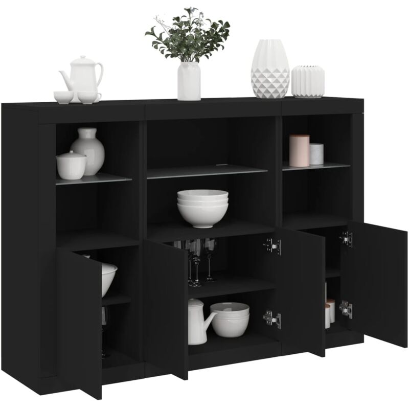 foto del prodotto credenze con luci led 3 pz nere in legno multistrato vidaxl