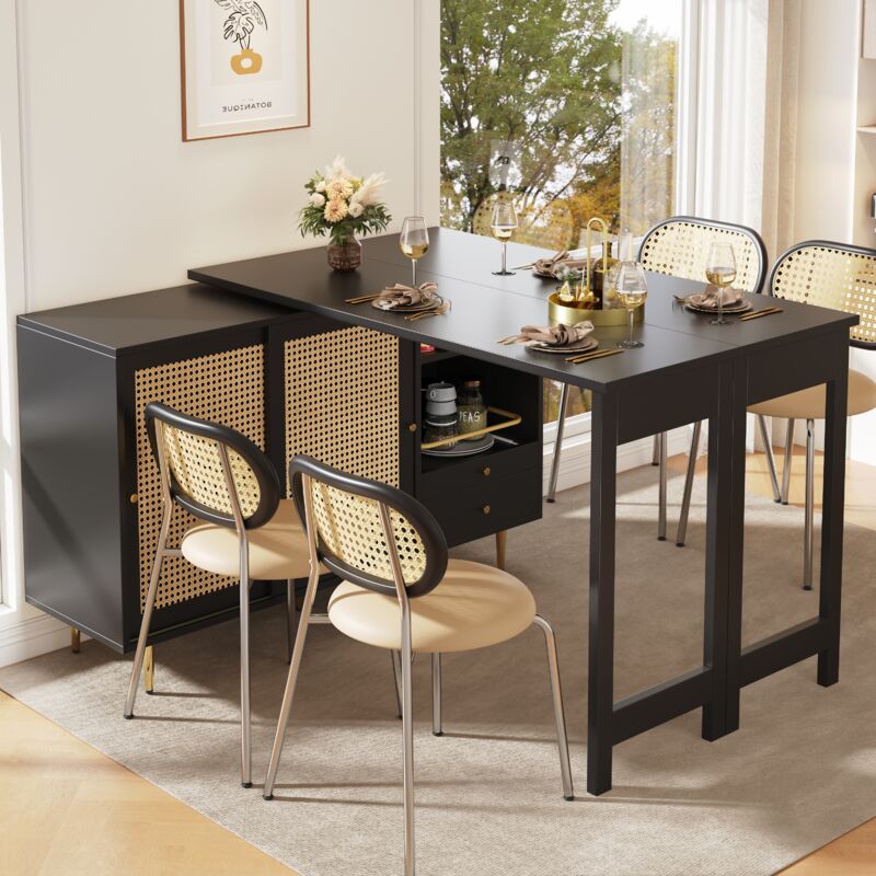 foto del prodotto credenze da bar rotante a 360 buffet corpo principale 107x40x71,4 cm , design estensibile, scaffale aperto , nero