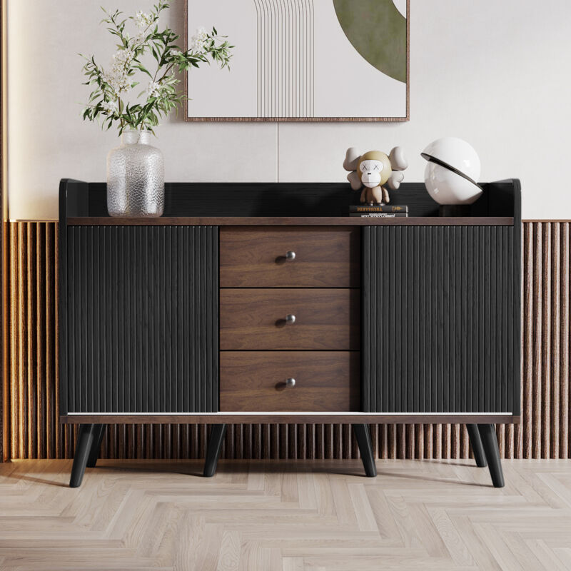 foto del prodotto credenze e buffet 117,5x40x80cm, mobile contenitore con 3 cassetti, adatta per soggiorno, truciolato, nero