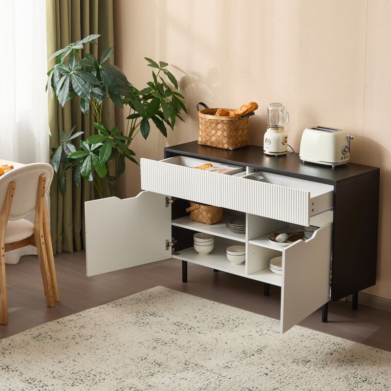 foto del prodotto credenze e buffet 120 cm, mobile contenitore con ripiani regolabili, mobile per cucina soggiorno sala da pranzo, mdf, nero