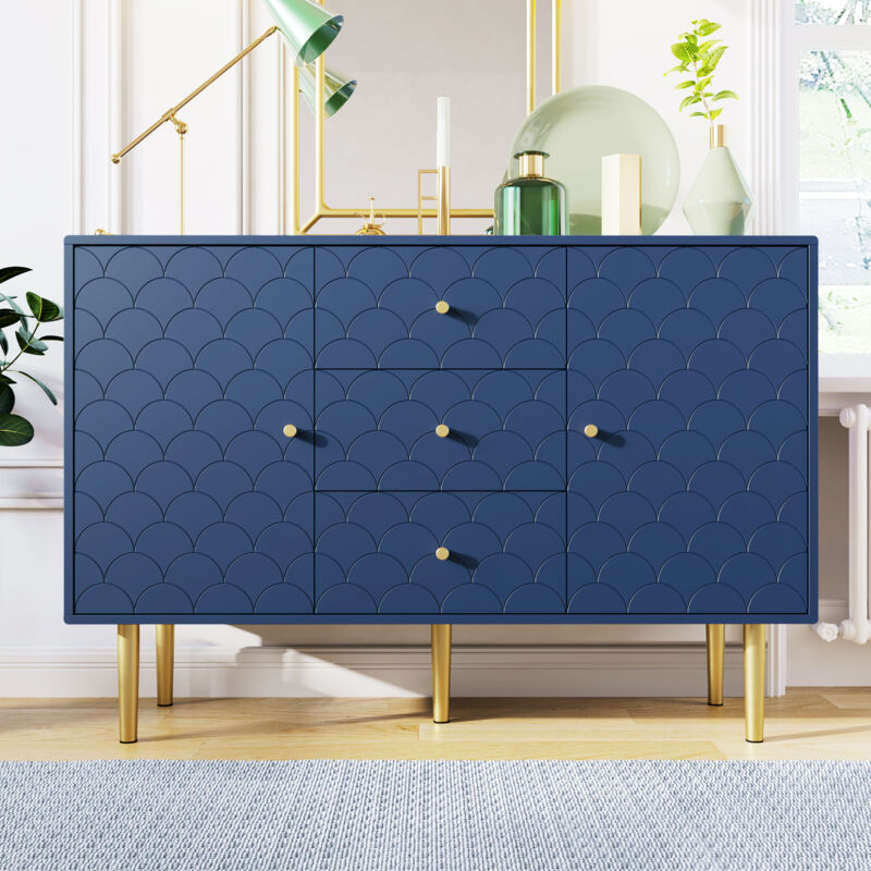 foto del prodotto credenze e buffet 120 x 40 x 80 cm con 3 cassetti e 2 ante, blu navy