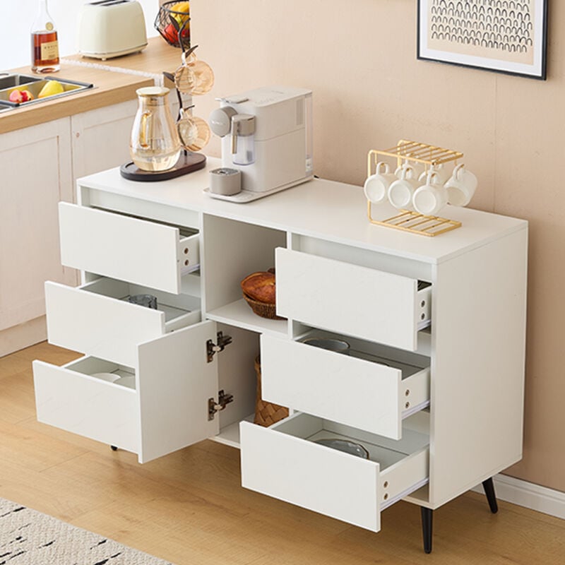 foto del prodotto credenze e buffet 120x40x80cm cassettiera con 6 cassetti 1 anta, led, gambe in metallo nero, sala da pranzo cucina soggiorno camera da letto, mdf,