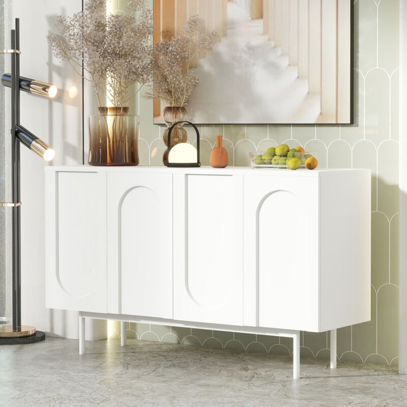 foto del prodotto credenze e buffet 140x42x80cm, 4 ante, mobile d ingresso, mobile contenitore, cucina soggiorno sala da pranzo, moderna, bianca