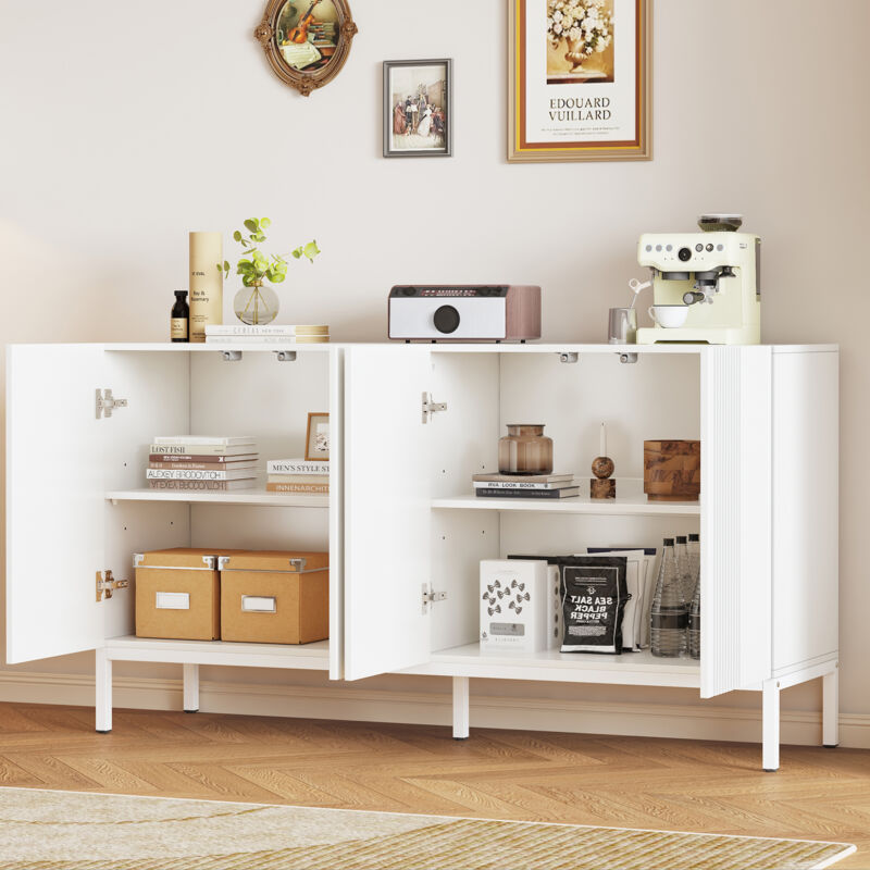 foto del prodotto credenze e buffet 145x41,5x80cm mobile con 4 ante, senza maniglie, sala da pranzo soggiorno cucina, mdf, bianco modfu