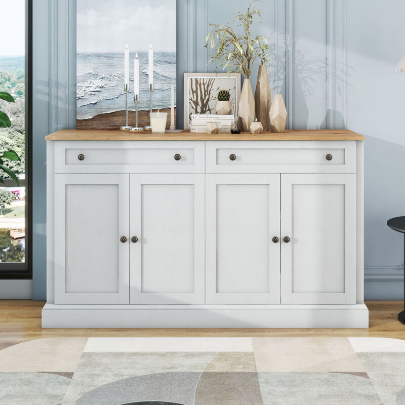 foto del prodotto credenze e buffet, grande credenza cassettiera 150x40x86 cm, con 4 ante e 2 cassetti, bianco vintage naturale