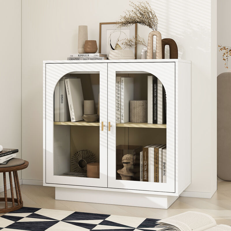 foto del prodotto credenze e buffet lunghezza 80 cm, vetrina a due ante con elementi ad arco, adatta per camera da letto studio soggiorno, bianco