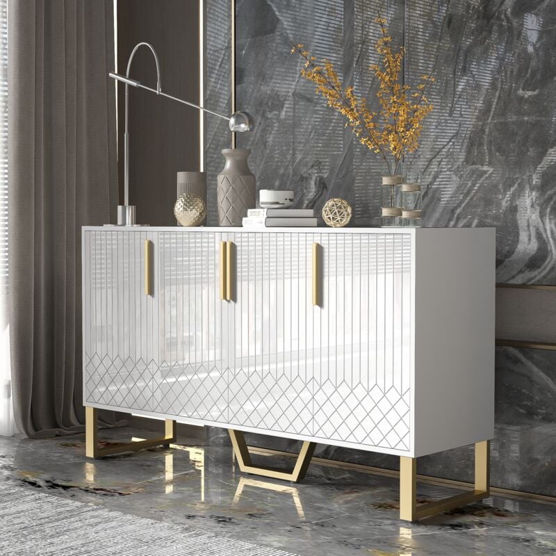 foto del prodotto credenze e buffet ucida 140x40x80cm, 4 ante, mobile contenitore, cucina soggiorno camera da letto sala da pranzo, moderna, bianca