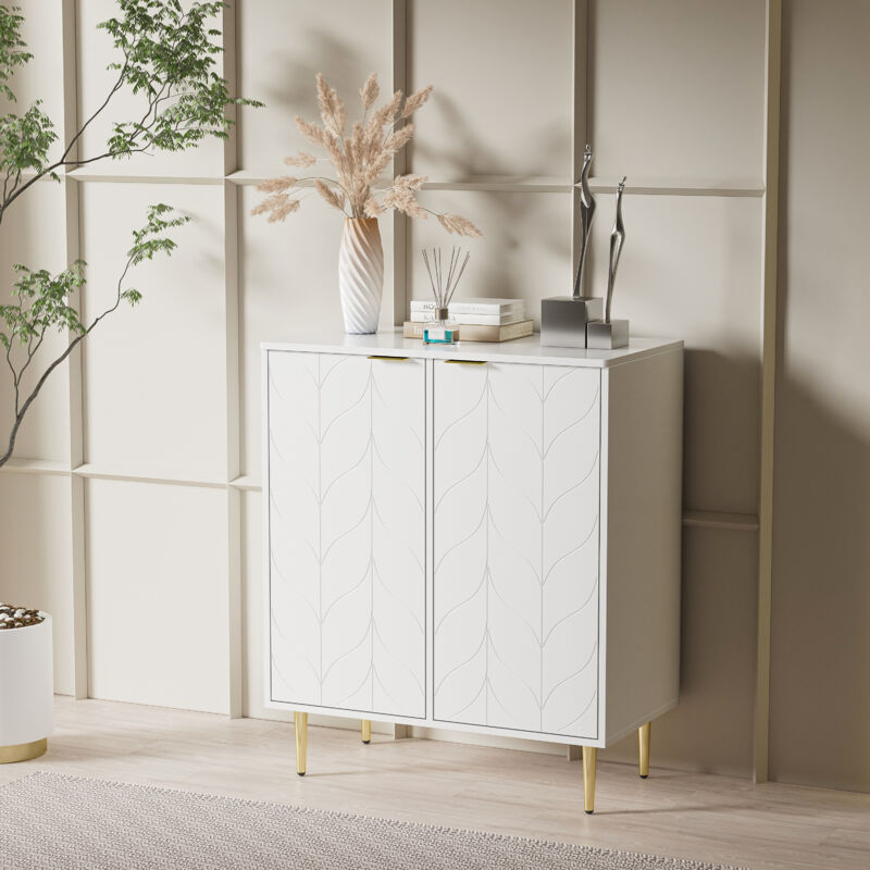 foto del prodotto credenze e buffet, vanity, motivo floreale, bianca, con piedini e maniglie dorati 75x40x90 cm, 2 ante, 3 ripiani, 6 scomparti