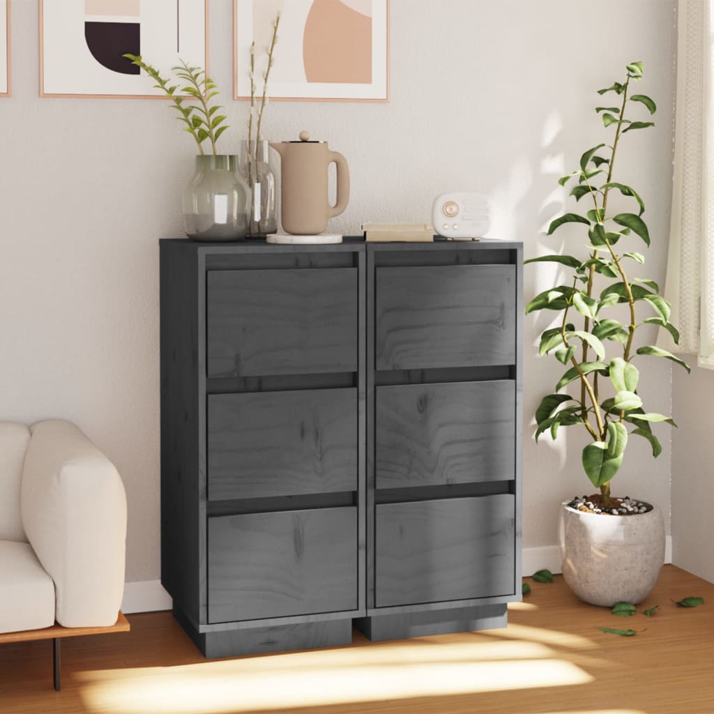 foto del prodotto credenze grigie 2 pz 32x34x75 cm in legno massello di pino cod mxl 9865