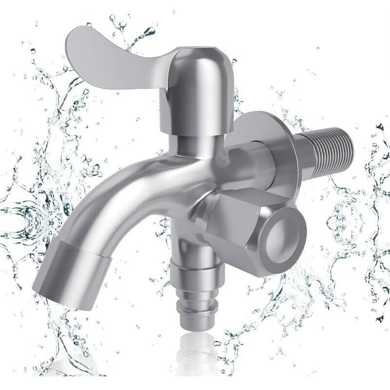 foto del prodotto crediri 1 2 doppio rubinetto in acciaio inox 304 per lavatrice, lavastoviglie, giardino, casa e industria, resistente al gelo