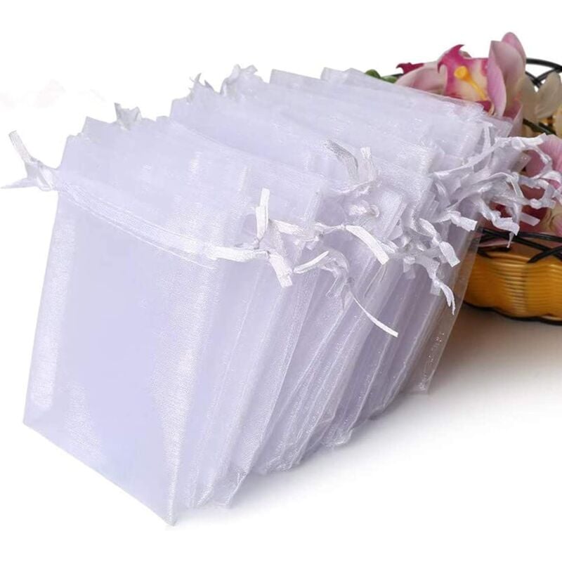 foto del prodotto crediri 100 pezzi sacchetti di organza premium sacchetti regalo bianchi per matrimonio con coulisse 4 x 4,72