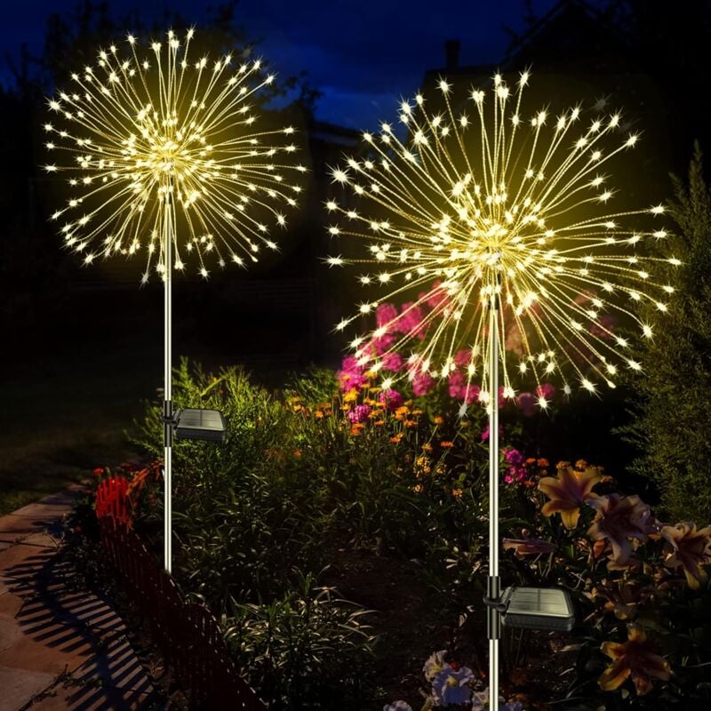 foto del prodotto crediri 2 confezioni di luci solari da giardino per esterni, 120 luci solari a led per fuochi d artificio, 8 modalit luci solari a forma di
