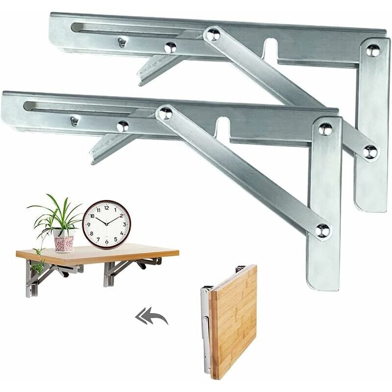 foto del prodotto crediri 2 pack staffe pieghevoli, mensola pieghevole da parete da 200mm, staffa per mensola pieghevole in acciaio inox, staffa pieghevole, staffa,