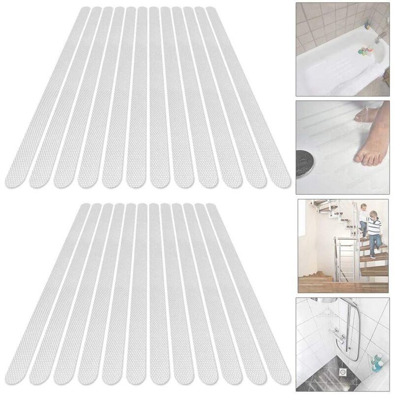 foto del prodotto crediri 24 pezzi adesivi antiscivolo, strisce di sicurezza per vasca da bagno, doccia, trasparenti, 2 x 38 cm