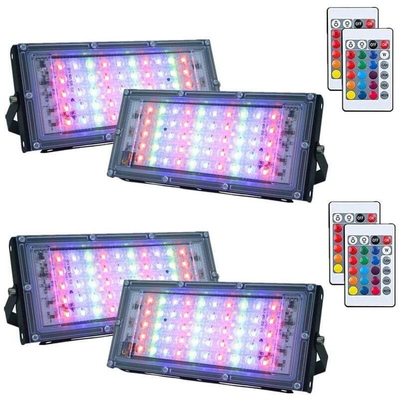 foto del prodotto crediri 4 confezioni di faretti led rgb dimmerabili per esterni, faretti impermeabili ip66 con telecomando, 16 colori, 4 modalit di illuminazione