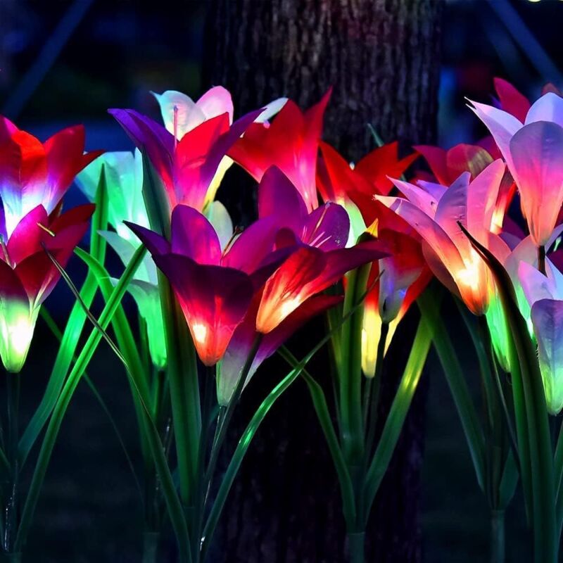 foto del prodotto crediri 4 confezioni di luci solari da giardino con 16 grandi fiori di giglio, led multicolore che cambiano, impermeabili